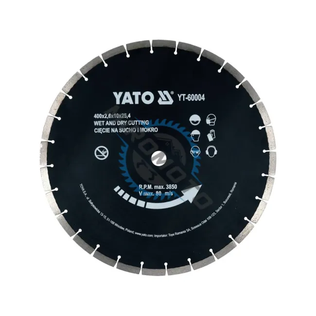 Disc diamantat de taiere segmentat, 400x25.4x3.6 mm, taiere umeda si uscata, Yato YT-60004