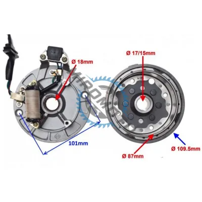 Magnetou / stator aprindere + Volanta Cross YX140 (model cu 1 bobina) Magnetou / stator aprindere + Volanta Cross YX140 (model cu 1 bobina)