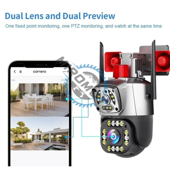 CAMERA DE SUPRAVEGHERE WIFI, DUBLA, 6MP, SENZOR MISCARE, ALARMA, NIGHT VISION, 355°
