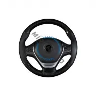 Husa Volan Cu Ac si Ata, Marime: M, Imitatie Piele si Carbon Negru, Cusatura Neagra, Universala