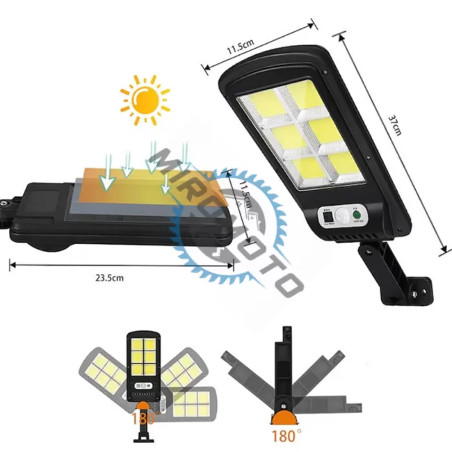 Lampa stradala cu incarcare solara si senzor de miscare + telecomanda, 6 COB
