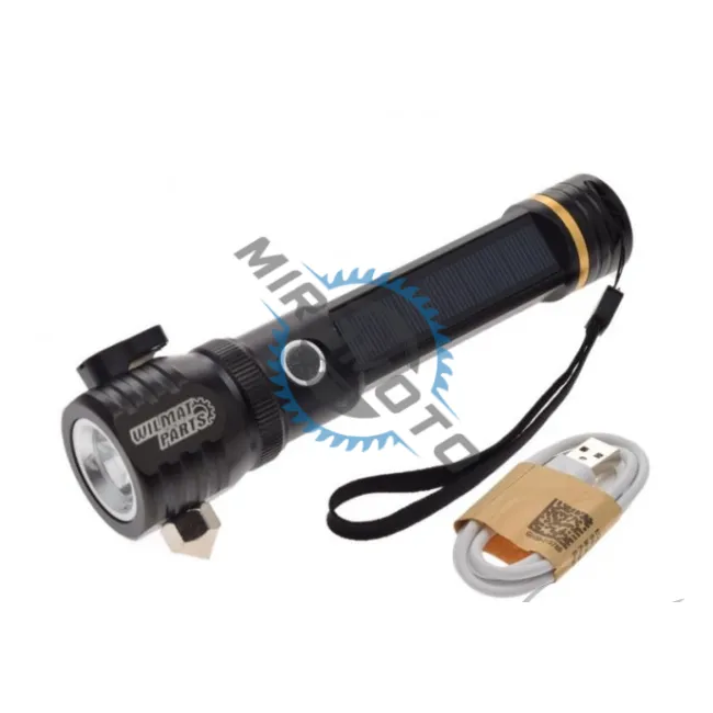 Lanterna tactica LED, profesionala, panou solar, acumulator inclus, rezistenta la apa, incarcare USB, Negru AA2551