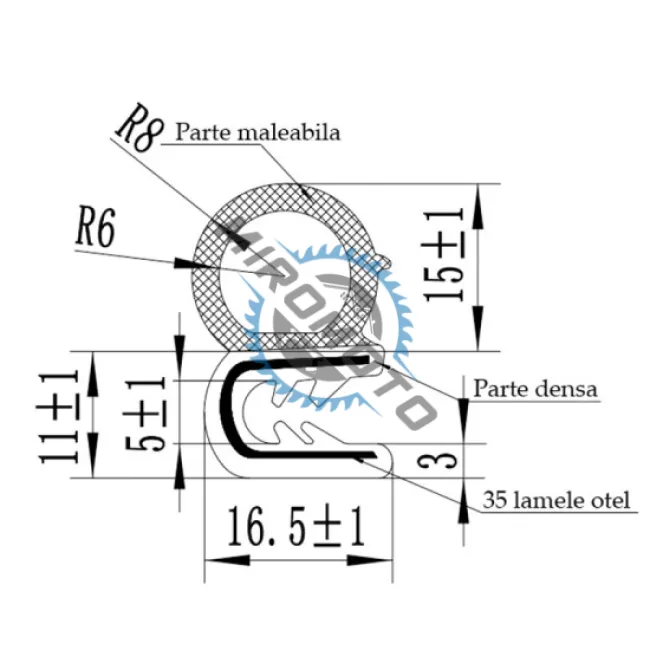 ROLA CHEDER CAUCIUC, UNIVERSAL, CU INSERTIE DE METAL, 10 METRI