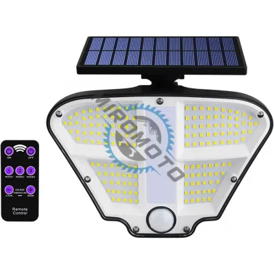 Lampa solara LED cu senzor de miscare si telecomanda,160 x LED, 400 lm, IP 65, 3 surse de iluminare Lampa solara LED cu senzor de miscare si telecomanda,160 x LED, 400 lm, IP 65, 3 surse de iluminare