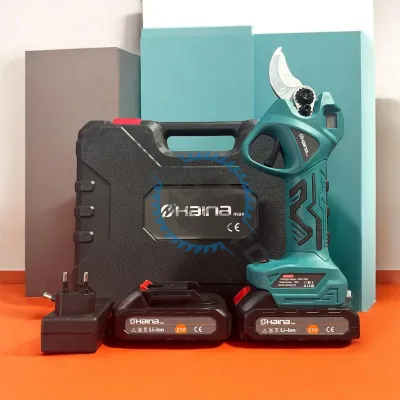 Foarfeca electrica pe acumulator pentru gradina, Haina H-1217, 21 V, 2 acumulatori 2.0 Ah, cu afisaj, taiere maxim 25 mm, incarcator + valiza transport