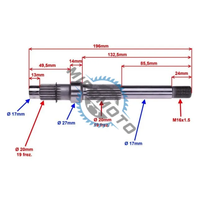 Ax transmisie finala GY6 125-150cc, 19 dinti