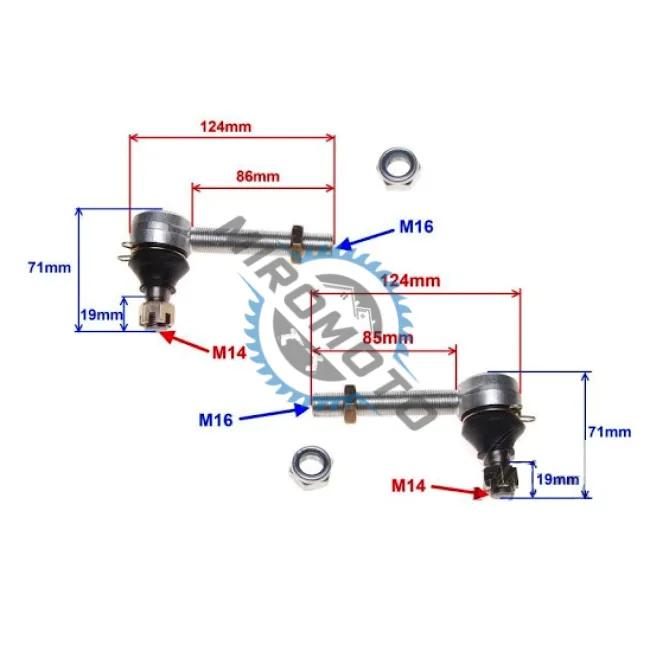 Set 2 capete de bara stanga / dreapta ATV 200 cc, filet M14-M16