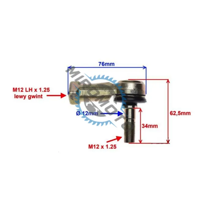 Capat de bara ATV cu filet interior M12, stanga