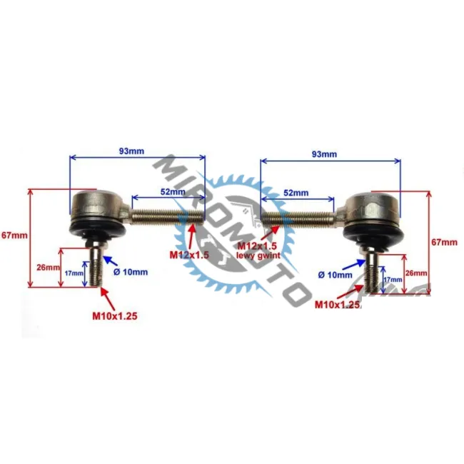 Set 2 capete de bara stanga / dreapta ATV, filet M10-M12