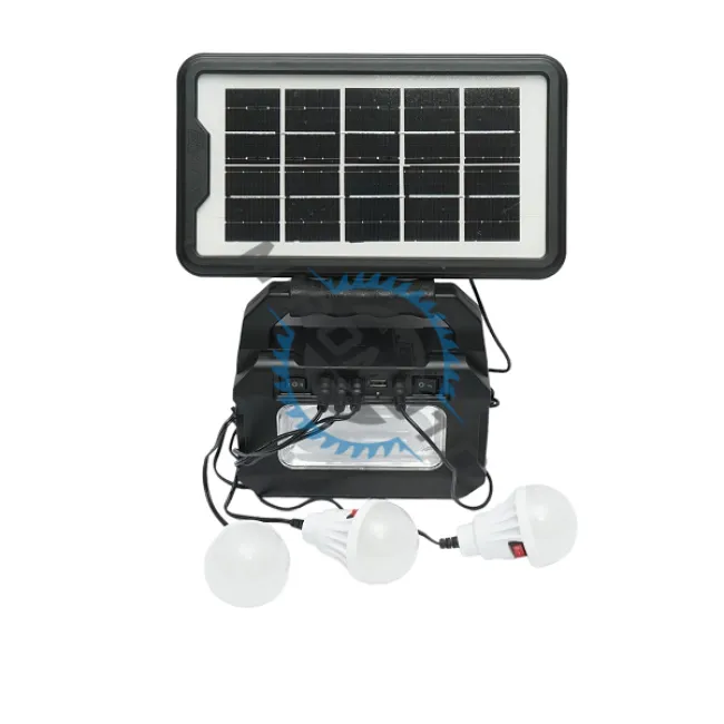 Kit iluminat portabil LED cu 3 becuri/proiector, panou solar si baterie 3.7V, 4500Ah pentru pescuit camping GD-8080