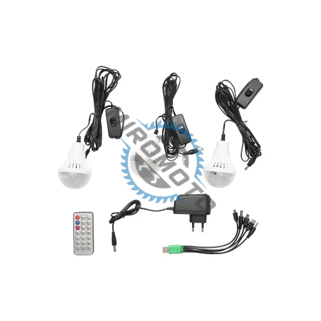 Kit iluminat portabil LED cu 3 becuri/proiector, radio FM, telecomanda panou solar si baterie 6V, 3 Ah pentru pescuit camping GD-8216