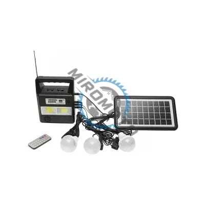 Kit iluminat portabil LED cu 3 becuri/proiector, radio FM, telecomanda panou solar si baterie 6V, 3 Ah pentru pescuit camping GD-8216 Kit iluminat portabil LED cu 3 becuri/proiector, radio FM, telecomanda panou solar si baterie 6V, 3 Ah pentru pescuit camping GD-8216