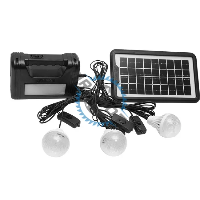 Kit iluminat portabil LED cu 3 becuri/proiector, panou solar si baterie 6V, 3Ah pentru pescuit camping GD-8017COB