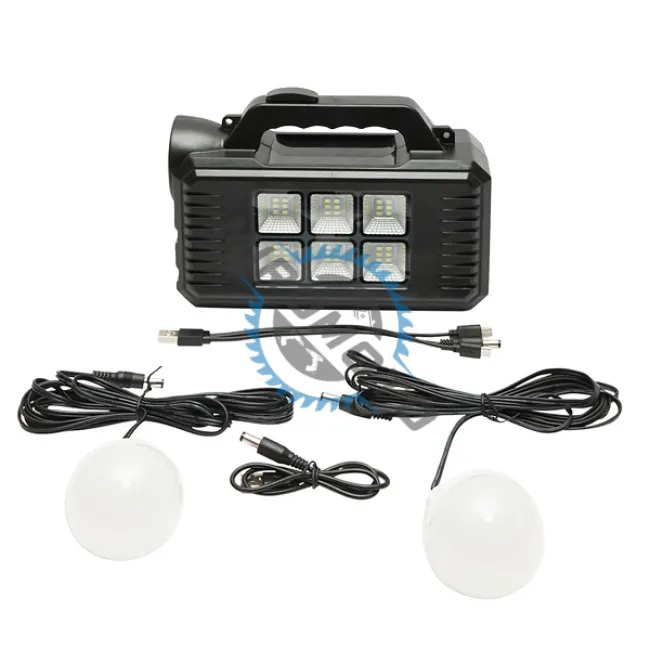 Kit iluminat portabil LED cu 2 becuri/proiector, panou solar si baterie 4000 mAh pentru pescuit camping GD-8077