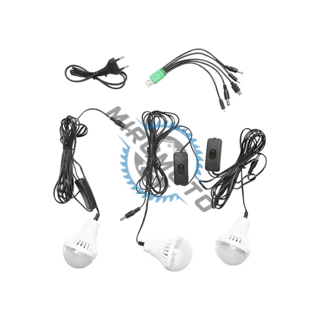 Kit iluminat portabil LED cu 3 becuri/proiector, radio FM panou solar si baterie 6V, 4.5 Ah pentru pescuit camping GD-15