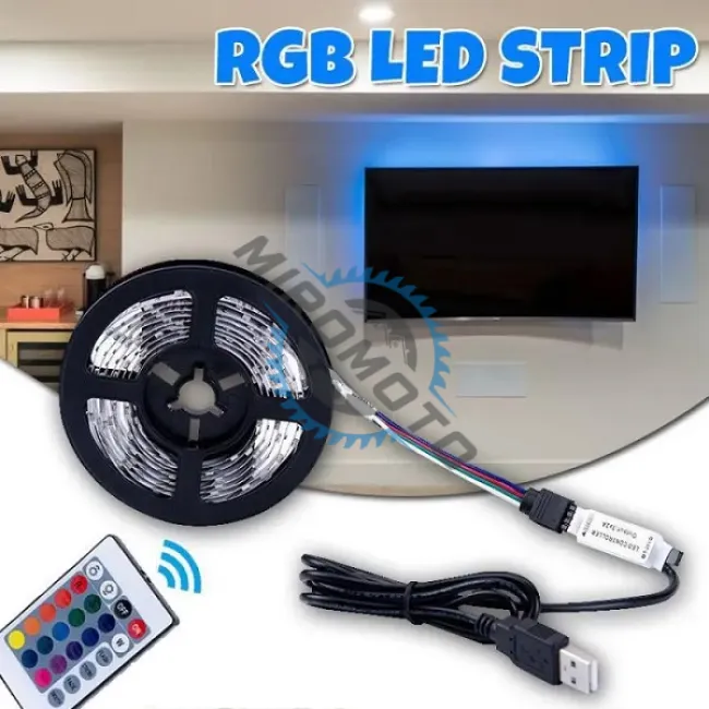 Banda LED impermeabila RGB cu telecomanda, mufa usb, lungime 5 metri