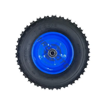 Roata roaba cu camera 4.00-8, ax 20 mm, janta metalica albastra cu rulment Roata roaba cu camera 4.00-8, ax 20 mm, janta metalica albastra cu rulment