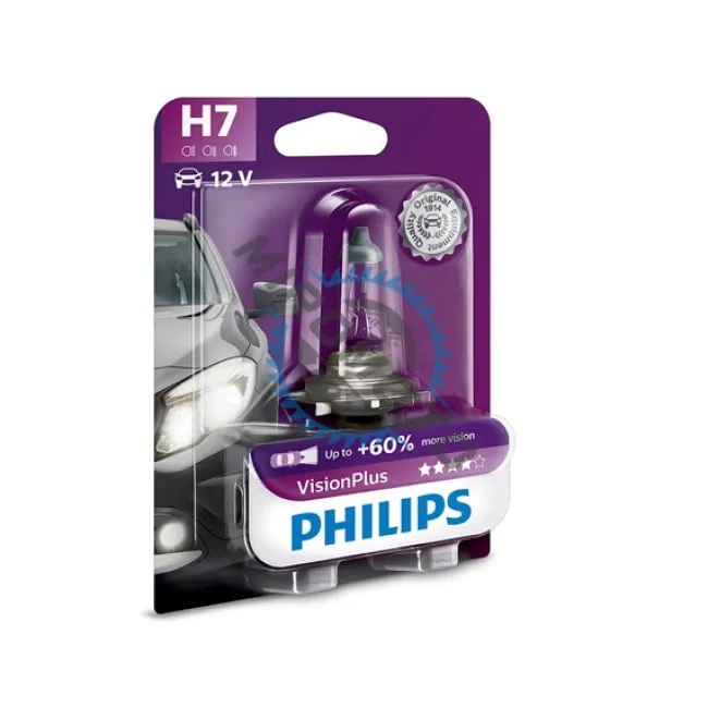 Bec auto cu halogen pentru far Philips H7 Vision Plus, +60%, 12V, 55W