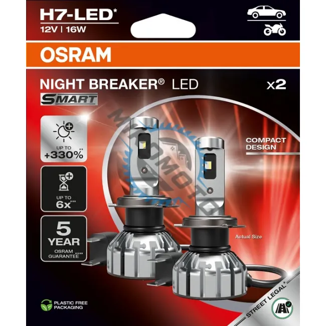 Set 2 becuri H7 led night breaker smart osram, omologate rar, + 330%12V, 16W, 12v