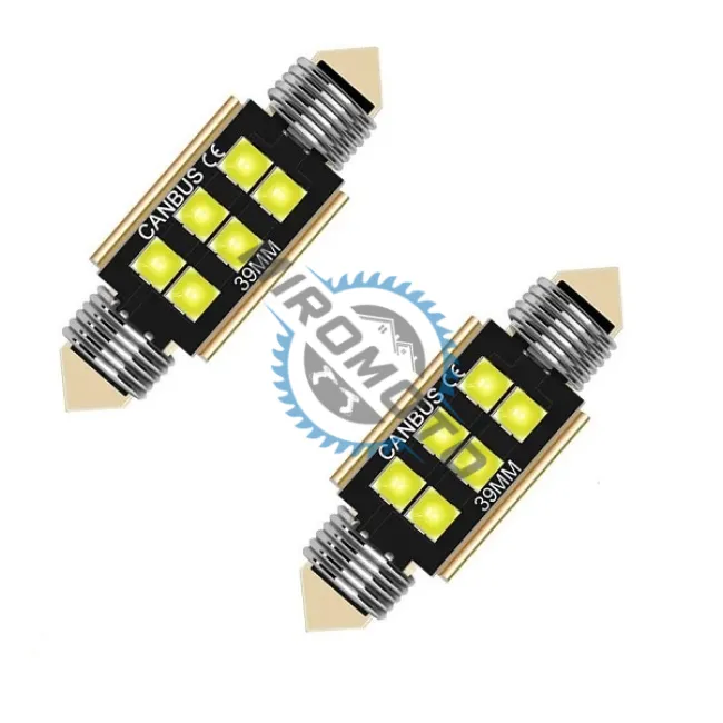 Set 2 becuri led auto, pentru numar inmatriculare, portbagaj, plafoniera, c5w, 12V, 39mm, 6 led canbus, alb