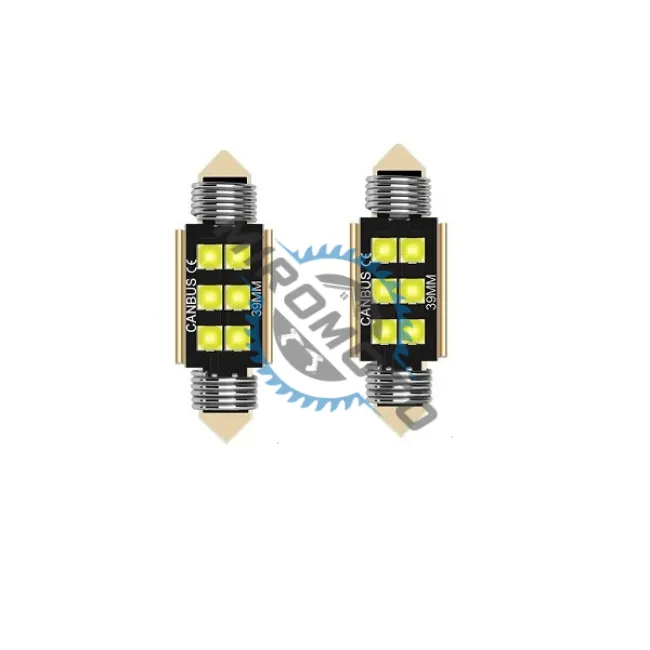 Set 2 becuri led auto, pentru numar inmatriculare, portbagaj, plafoniera, c5w, 12V, 39mm, 6 led canbus, alb