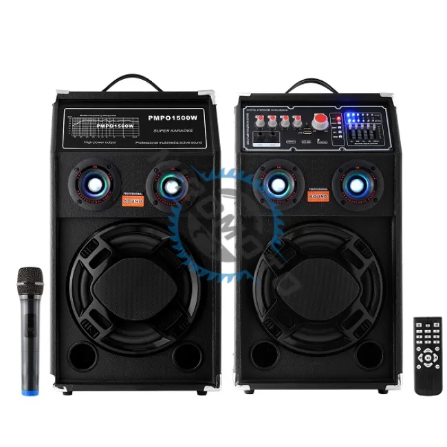 Set 2 boxe active, bluetooth 500W, EQ5+, usb, fm, aux, microfon wireless, telecomanda