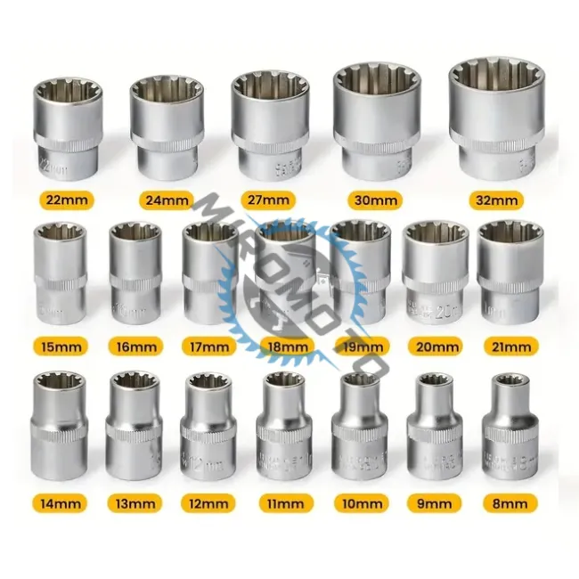 Set 19 chei tubulare spline 1/2 Cr-V, 8-32mm, 12-point