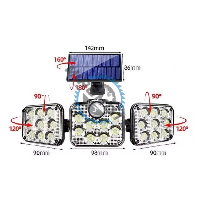 Lampa solara cu senzor de miscare, brate reglabile, 148 Led SMD, 15w, 300lm