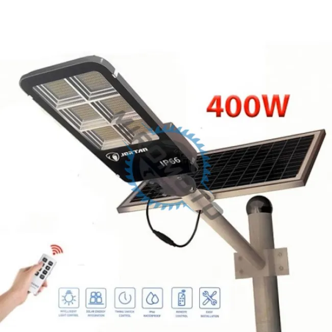 Lampa solara stradala cu panou solar si telecomanda, 400 W, Jortan JT-A73JR-2411-14, suport metalic, rezistent la apa