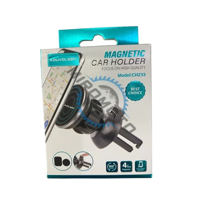 Suport auto universal pentru telefon mobil, prindere prin clema, magnet, negru