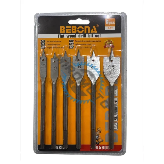 Set burghie pentru lemn plat, Bebona PTA59006, 6 bucati, 10 - 25 mm, otel