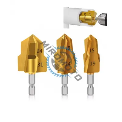 Set 3 burghie HSS otel, auriu, pentru tevi MMP/PVC/PPR pentru refolosirea tevilor de apa