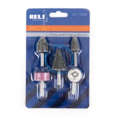Set piatra abraziva cu tija, 5 piese, prindere 6 mm, forme diverse