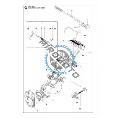 Flansa carburator drujba compatibil pentru Husqvarna 445, 445e, 450, 450e.
