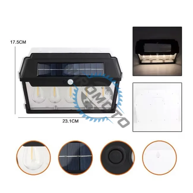 Lampa solara de perete cu senzor de miscare, 65W, 5 becuri Led, IP65, Acumulator 3.7v