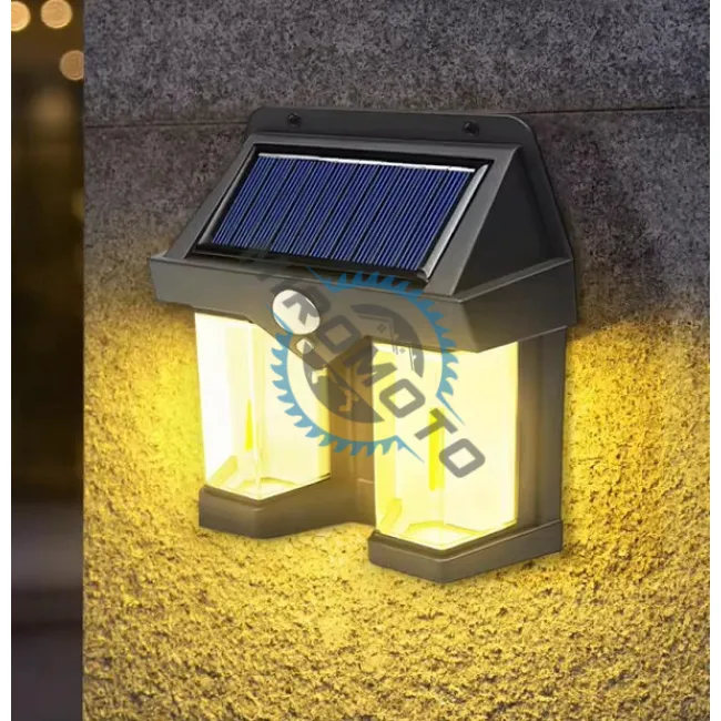 Lampa solara de perete cu senzor de miscare, 18W, 2 becuri Led, IP65, Acumulator 3.7v