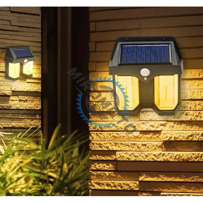 Lampa solara de perete cu senzor de miscare, 18W, 2 becuri Led, IP65, Acumulator 3.7v