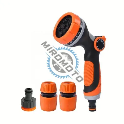 Set pistol pentru stropit, cu 8 functii, reglabil, 5 piese, ergonomic, pentru udat/stropit, plastic, Negru/Portocaliu