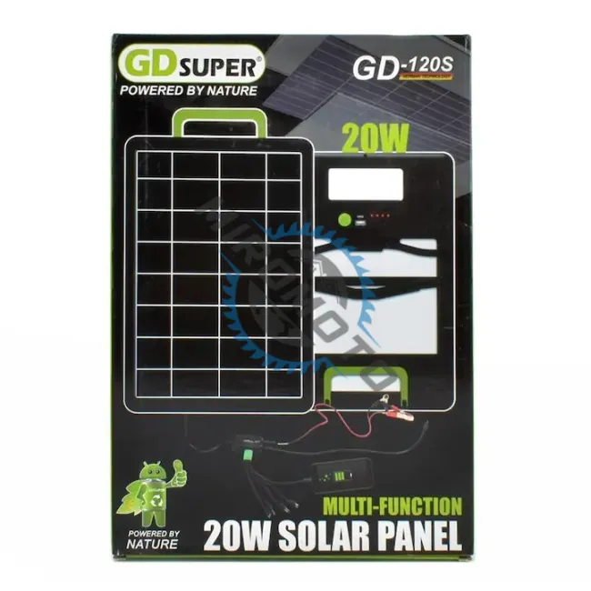Panou solar 20W cu acumulator 2400mAh, GD-120S, portabil, ABS, cu cabluri de incarcare device-uri, 37x38 cm, negru Panou solar 20W cu acumulator 2400mAh, GD-120S, portabil, ABS, cu cabluri de incarcare device-uri, 37x38 cm, negru