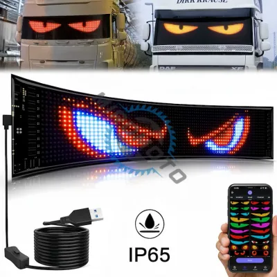 Panou LED Matrix auto, Control APP, Waterproof, IP65, Panou LED flexibil programabil, multicolor,120mmx595mm, 1536 buc margele de lampa LED, 16x96 pixeli Panou LED Matrix auto, Control APP, Waterproof, IP65, Panou LED flexibil programabil, multicolor,120mmx595mm, 1536 buc margele de lampa LED, 16x96 pixeli
