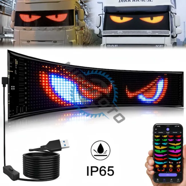 Panou LED Matrix auto, Control APP, Waterproof, IP65, Panou LED flexibil programabil, multicolor,120mmx595mm, 1536 buc margele de lampa LED, 16x96 pixeli Panou LED Matrix auto, Control APP, Waterproof, IP65, Panou LED flexibil programabil, multicolor,120mmx595mm, 1536 buc margele de lampa LED, 16x96 pixeli