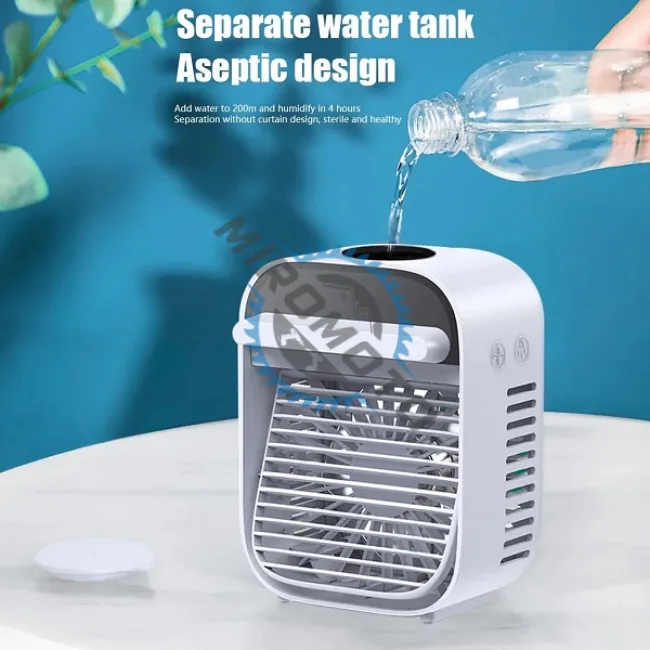 Ventilator portabil, ac cooler, 3 trepte viteza, 7.5W, umidificare, rezervor 180ml Ventilator portabil, ac cooler, 3 trepte viteza, 7.5W, umidificare, rezervor 180ml