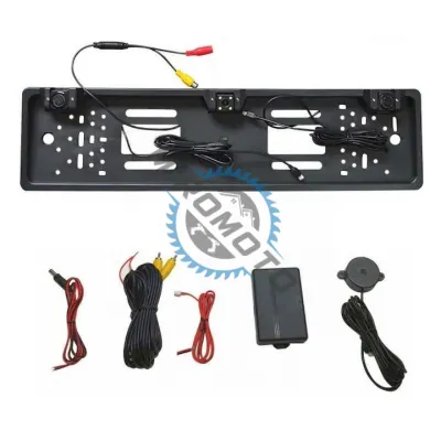 Suport numar auto cu camera video marsarier, IR, unghi filmare 170 grade + senzori de parcare, negru