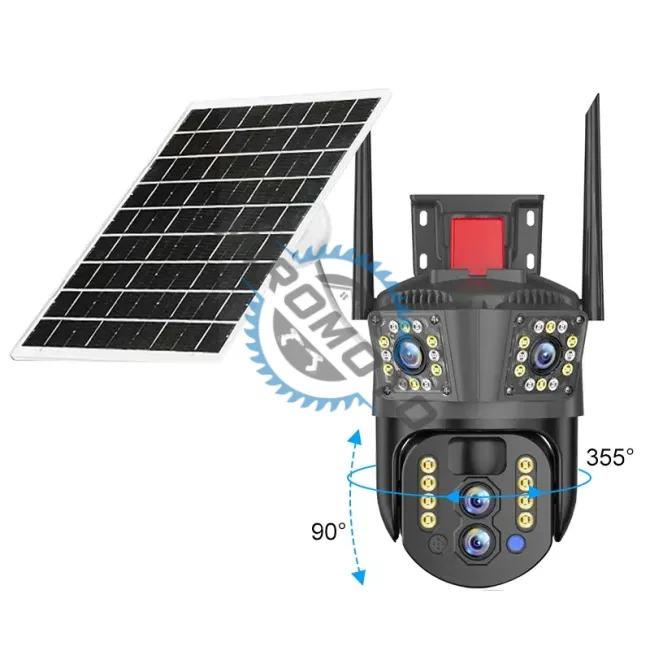 Camera de supraveghere, conexiune 4G sim slot, cu panou solar, 4 camere, zoom optic 10X, detecție umană PIR, LED-uri IR și alarmă, rotație 355°/90°, rezistență la apă IP66, control prin aplicație Camera de supraveghere, conexiune 4G sim slot, cu panou solar, 4 camere, zoom optic 10X, detecție umană PIR, LED-uri IR și alarmă, rotație 355°/90°, rezistență la apă IP66, control prin aplicație