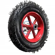 Roata roaba cu camera 3.50-8, ax 20 mm, rulment, janta metalica rosie model spite