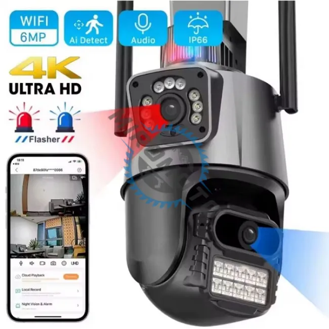 Camera de supraveghere lentila dubla 6 MP, P2P conexiune WIFI 2.4G, rotire 360 grade PTZ cu senzor de miscare, alarma, detectie umana si aplicatie iCSee Camera de supraveghere lentila dubla 6 MP, P2P conexiune WIFI 2.4G, rotire 360 grade PTZ cu senzor de miscare, alarma, detectie umana si aplicatie iCSee