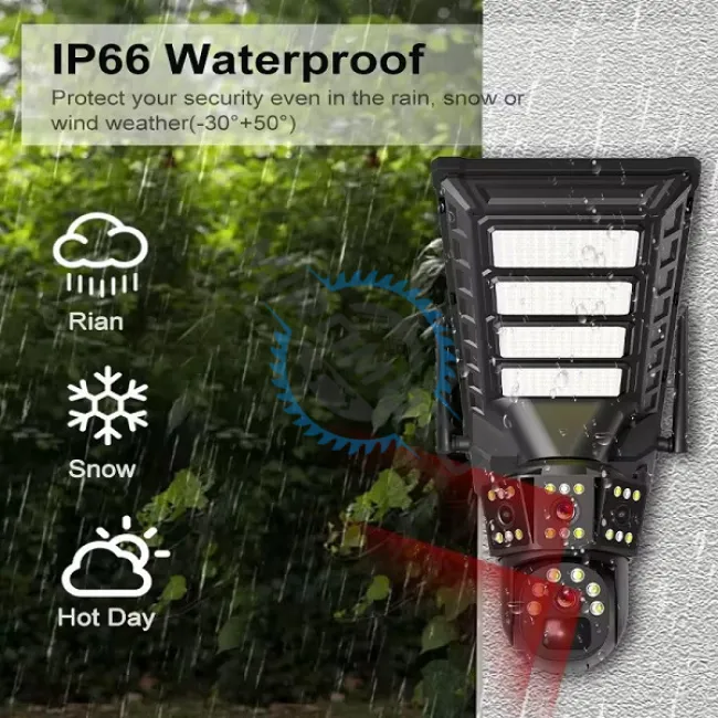 Camera de supraveghere video incorporata cu panou solar si lumina led, conexiune 4G sim slot, 3MP, 2 lentile, rotire 355°, senzor miscare, detectie umana, color night vision, alarma, ip66, microfon Camera de supraveghere video incorporata cu panou solar si lumina led, conexiune 4G sim slot, 3MP, 2 lentile, rotire 355°, senzor miscare, detectie umana, color night vision, alarma, ip66, microfon