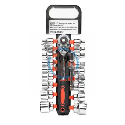 Set 20 chei tubulare bihexagonale cu prelungitor si clichet 1/2" , 8-32mm, CrV