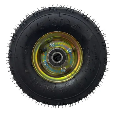 Roata Liza carucior janta metal cu rulment 3.50-4 - 2PR, ax 20mm, janta aurie