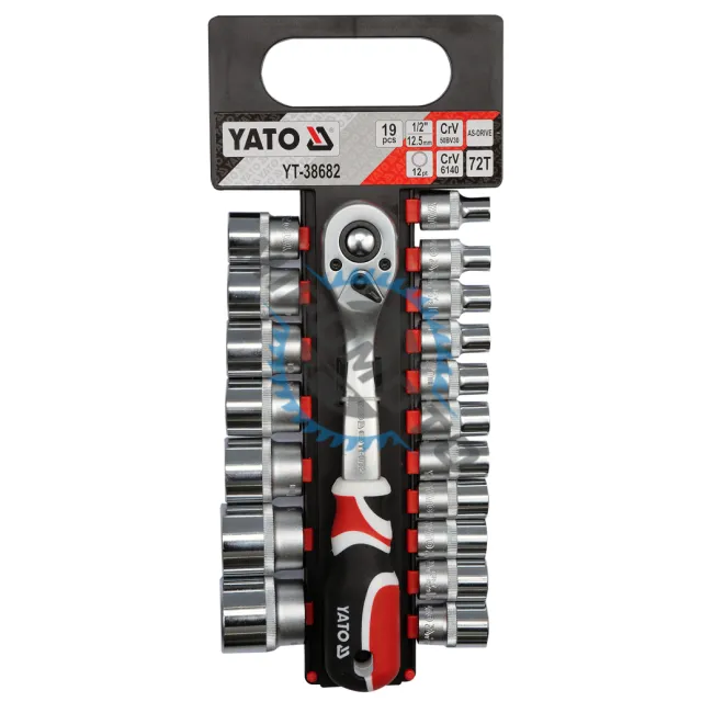 Set 19 chei tubulare bihexagonale cu clichet 1/2" , 8-24mm, CrV, Yato YT-38682